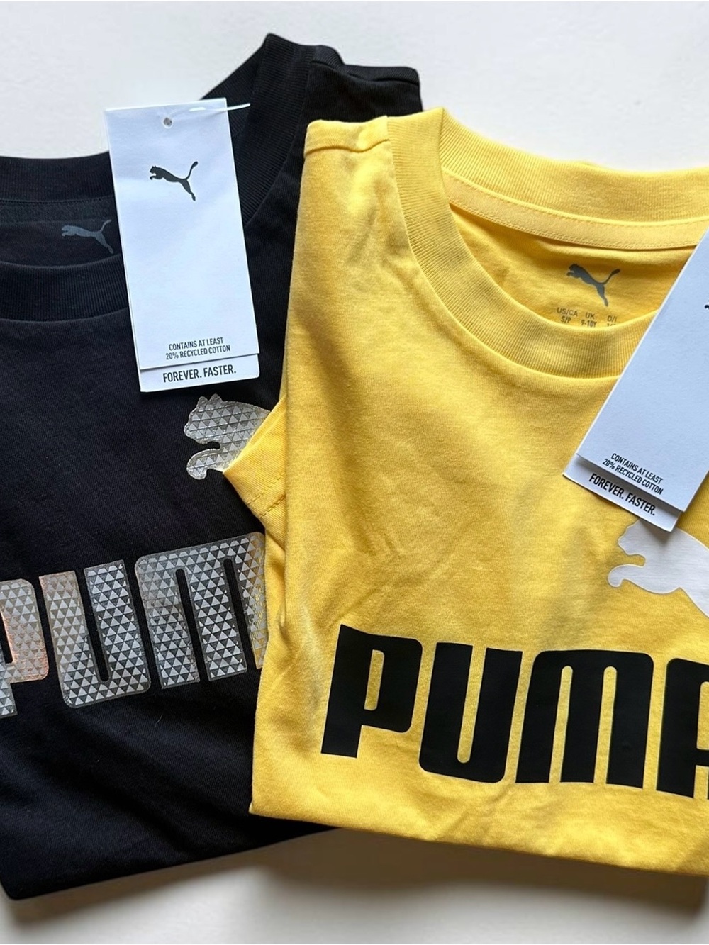 Bundle NWT Puma Kids Logo T-Shirt Yellow S 9-10Y + Black XL 15-16Y
